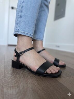 Women’s Black Ankle-Strap Block Heel Sandals